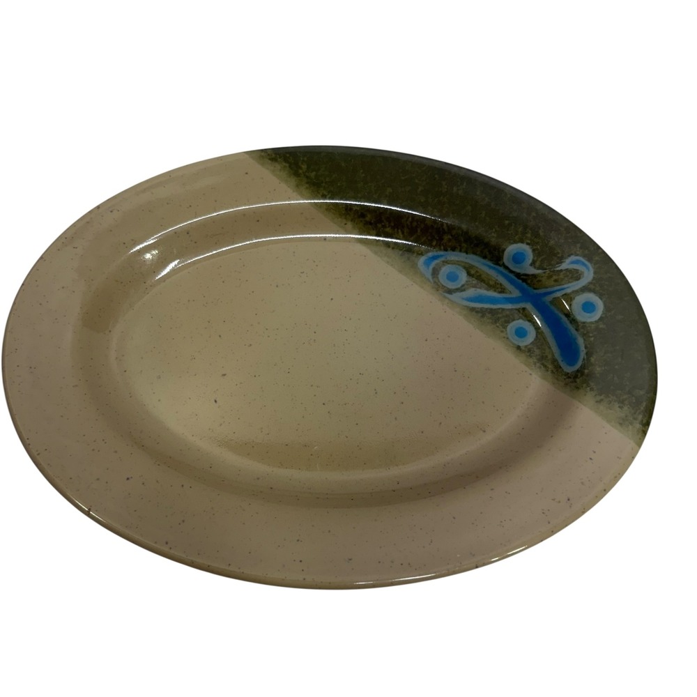 Shuang Ho Melamine Oval Serving Platter 310 Tan Green Blue Speckled Taiwan 10.5"